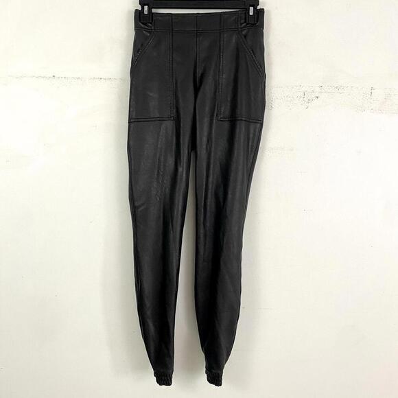SPANX black high rise faux leather joggers sz XS - Picture 3 of 6